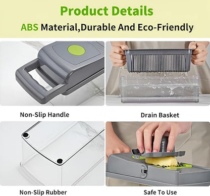 14 in 1 Multifunctional Vegetable Chopper, Mandoline Dicer, Slicer, With Container Box